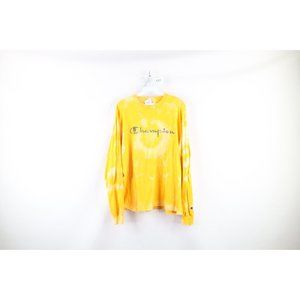 Vintage Champion Mens Size XL Acid Wash Spell Out Long Sleeve T-Shirt Yellow